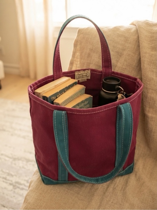 L.L. Bean Handbags - Vintage LL Bean Boat and Tote Medium Plum Teal Canvas Bag Made in USA